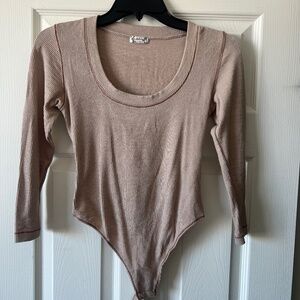 Free People 3/4 Sleeve Bodysuit Ribbed Scoop Neck